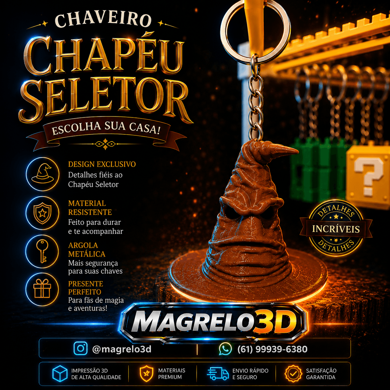 🧙 Chaveiro Chapéu Seletor 3D