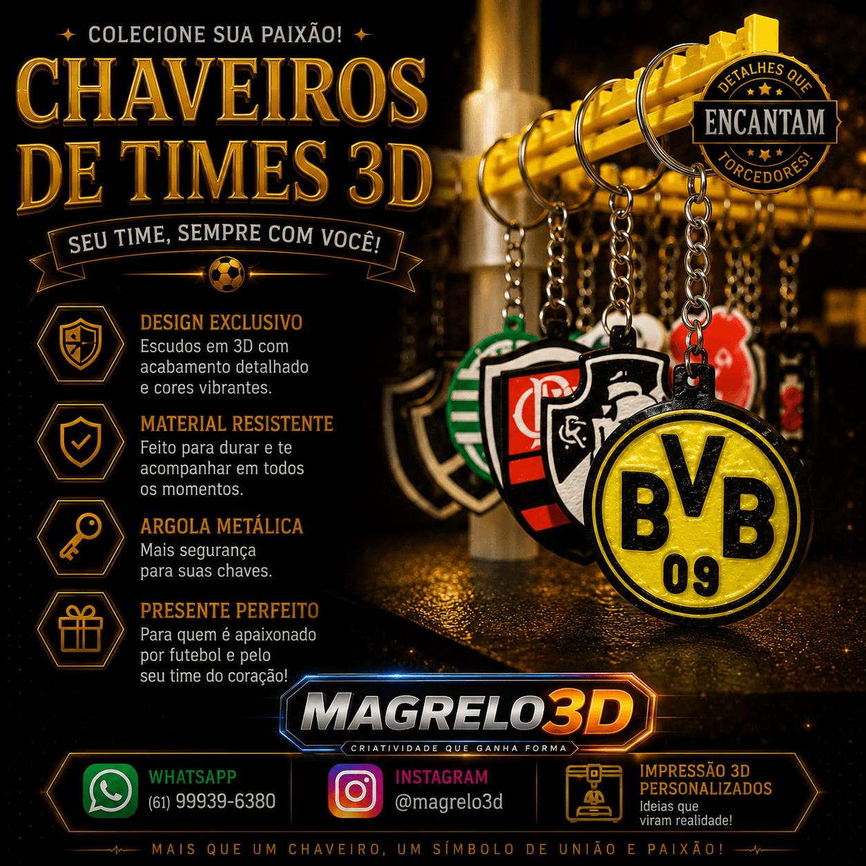 ⚽🔥 Chaveiros de Times 3D 🏆