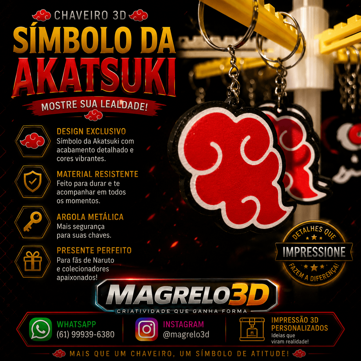 ☁️🔥 Chaveiro Símbolo Akatsuki 🥷