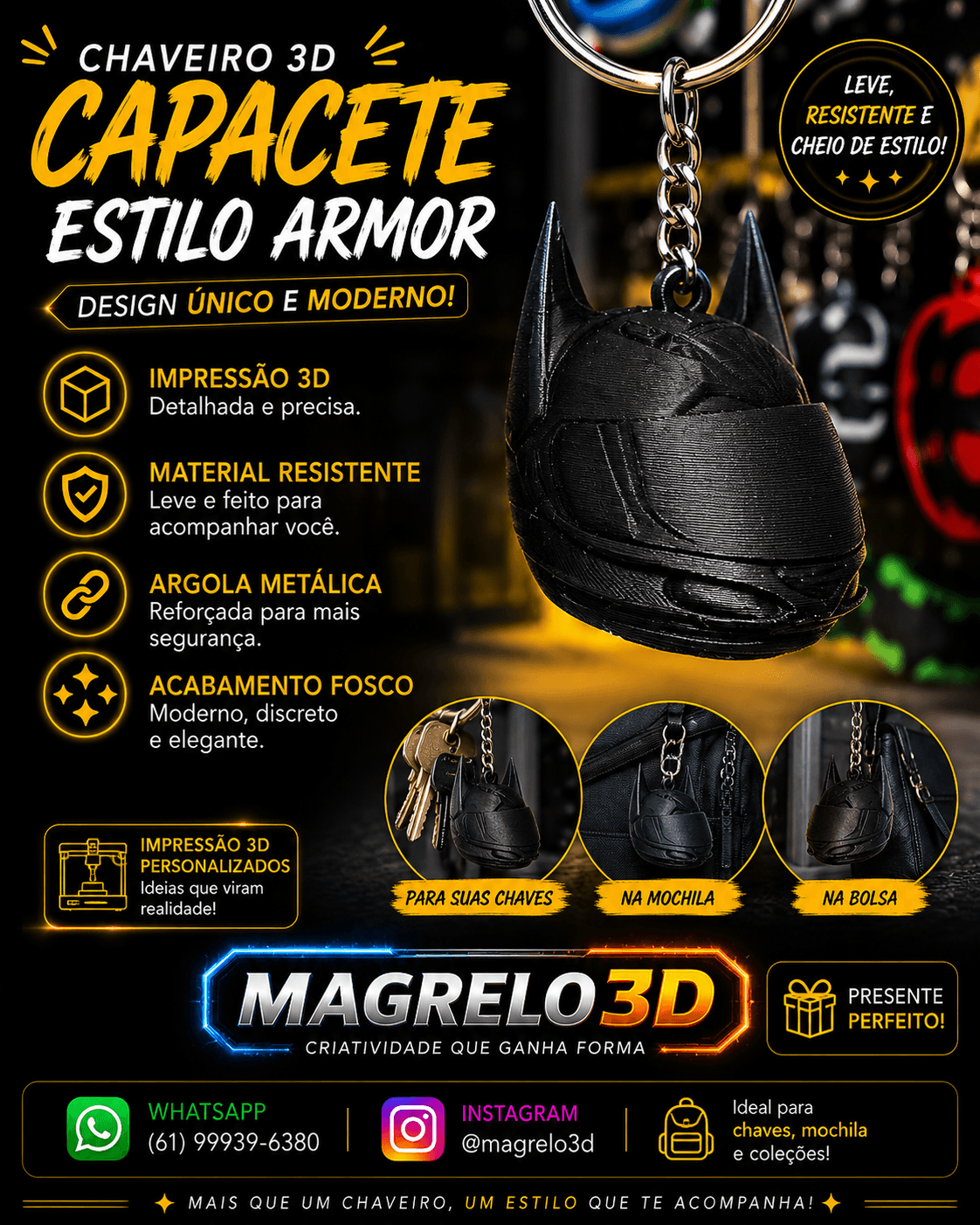 🦇 Chaveiro Capacete Batman🖤