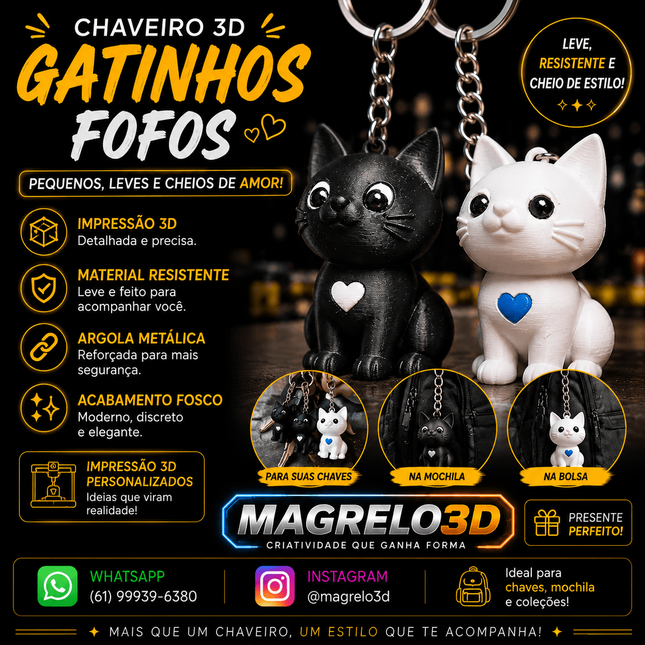 🐱💕 Chaveiro Gatinhos Fofos 🐾